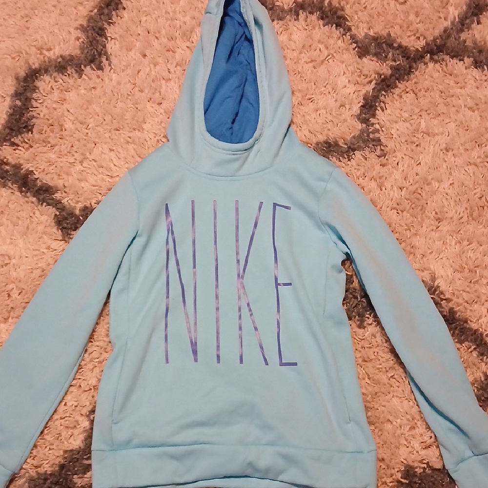 Nike Light Blue Hoodie with Purple Logo